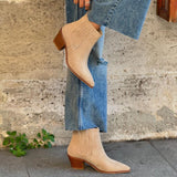 Pointed Toe Block Heel Vintage Western Boots