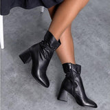 Women's Chunky Heel Comfortable Leather Boots