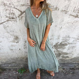 Casual Loose Short Sleeve Cotton And Linen Dress