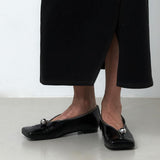 Silver Zipper Square Toe Leather Loafers