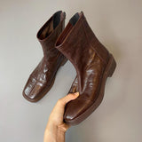 Vintage Genuine Leather Soft Sole Thick Heel Ankle Boots