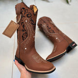 Genuine Leather Western Cowboy Boots Embroidered Knight Boots