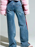 Red Velvet Bow Wide-Leg Jeans