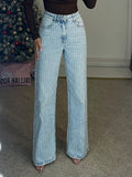 Blue Premium Wide Leg Textured Diamond Jeans