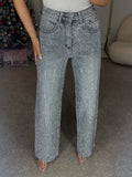 Grey Premium Wide Leg Diamond Jeans