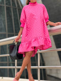 Women's Solid Color Fashionable Ruffled Cotton Dress