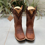 Genuine Leather Western Cowboy Boots Embroidered Knight Boots