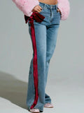 Red Velvet Bow Wide-Leg Jeans