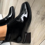 Women's Black Chunky Heel Chic Boots