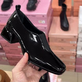 Women's Thick Heel Patent Leather Shoes