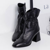 Women's Chunky Heel Comfortable Leather Boots