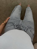 Grey Premium Wide Leg Diamond Jeans