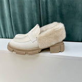 Plush Thick Sole Leather Women's Loafers