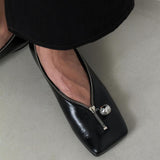 Silver Zipper Square Toe Leather Loafers