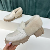 Plush Thick Sole Leather Women's Loafers