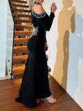 Black Sparkling Hollow Rhinestone Dress