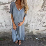 Casual Loose Short Sleeve Cotton And Linen Dress