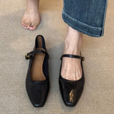 Women's Square Toe Flat Buckle Comfort Shoes