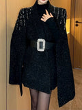 Stylish Rhinestone Woolen Shawl Jacket