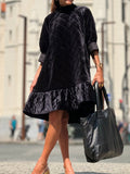 Women's Solid Color Fashionable Ruffled Cotton Dress