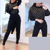 Heavy Tassel Star Long Sleeve Knit Two-Piece Suit