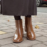 Brown Leather Women's Chunky Heel Ankle Boots