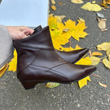 Chic Low Heel Patchwork Leather Women's Boots