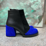 Chic Black And Blue Contrast Suede Block Heel Boots