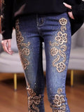 Superb Embroidery And Rhinestone High-End Slim Jeans