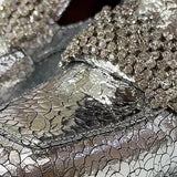 Vintage Textured Leather Rhinestone Chunky Heel Loafers