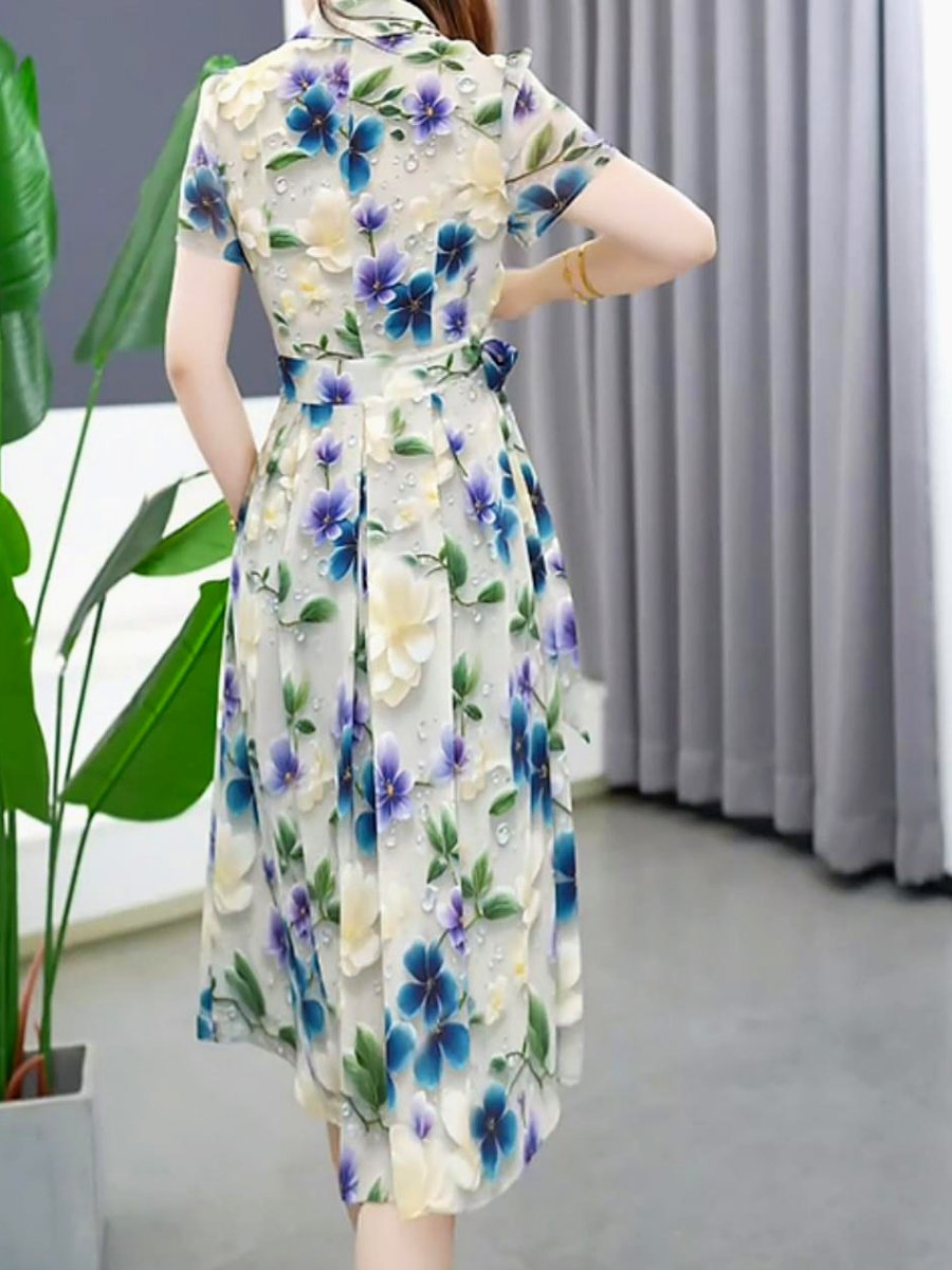 Women's Waist Printed Midi Dress