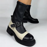 Women's Round Toe Buckle Martin Leather Boots