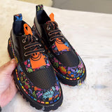 Women's Smiley Leather Printed Sneakers