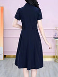 Women's V-Neck Waist Hollow Midi Dress