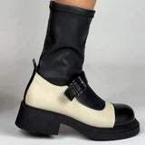 Women's Round Toe Buckle Martin Leather Boots