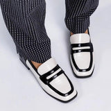 Women's Black&White Colorblock Leather Loafers