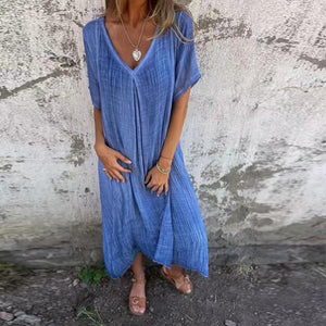 Casual Loose Short Sleeve Cotton And Linen Dress