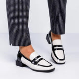 Women's Black&White Colorblock Leather Loafers