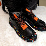 Colorful Contrast Lace Up Casual Leather Shoes