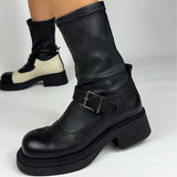 Women's Round Toe Buckle Martin Leather Boots