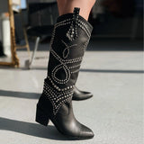 Women's Studded Leather Below Knee Boots