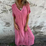 Casual Loose Short Sleeve Cotton And Linen Dress