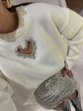 Front Stone Heart Detailed Knitwear Sweater