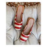 Women's Striped Vintage Block Heel Mules