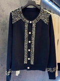 Beaded Diamond Round Neck Temperament Cardigan Sweater