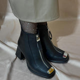 Thick Heel Genuine Leather Plus Velvet Zipper Boots