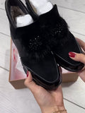 Fringed Feather Warm Rhinestone Ankle Boots