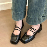 Women's Square Toe Bowknot Chunky Heel Shoes