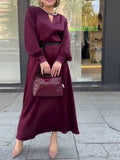 Women's Satin Neck Detail Long Sleeve Dress