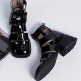 Black Patent Leather Chic Zip Sandals